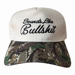 Sounds Like Bullshit Embroidered Hat Camo Ivory One Size Adjustable Cap Edgy